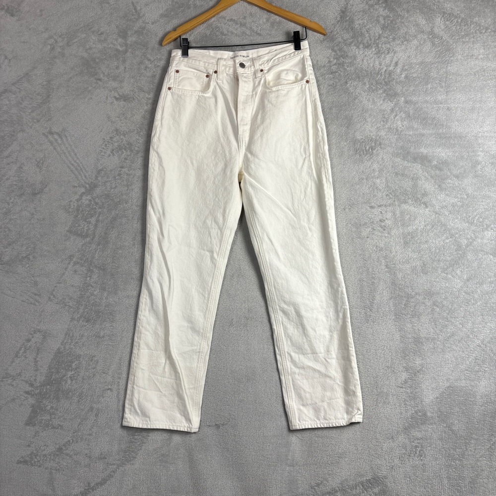 Denim Forum The Joni High Rise Loose Jeans White 100% Cotton Straight Leg 27L